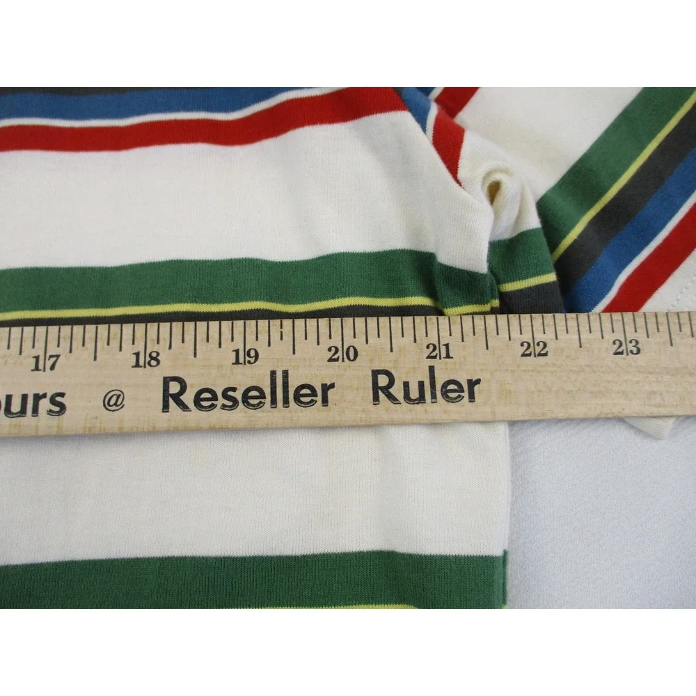 Guess Shirt Mens Medium White Multicolor Striped Embroidered Logo Retro Y2K - Picture 6 of 11